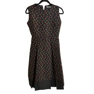Luisa Perla Made in Italy Black Red Floral Sleeveless Fit & Flare Dress, XL